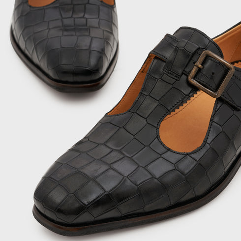 Nyaya | Midnight Black Croco Leather